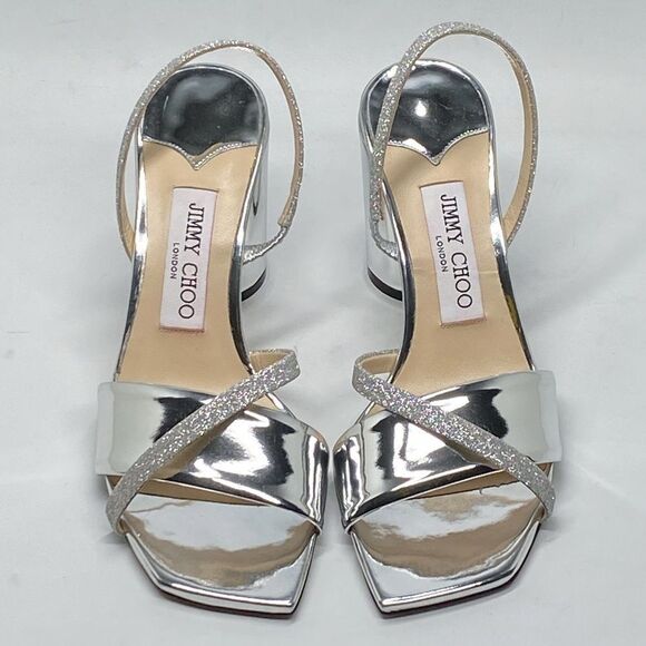 Jimmy Choo Plum Metallic Leather & Glitter Slingback Sandals size 37 - Picture 4 of 11